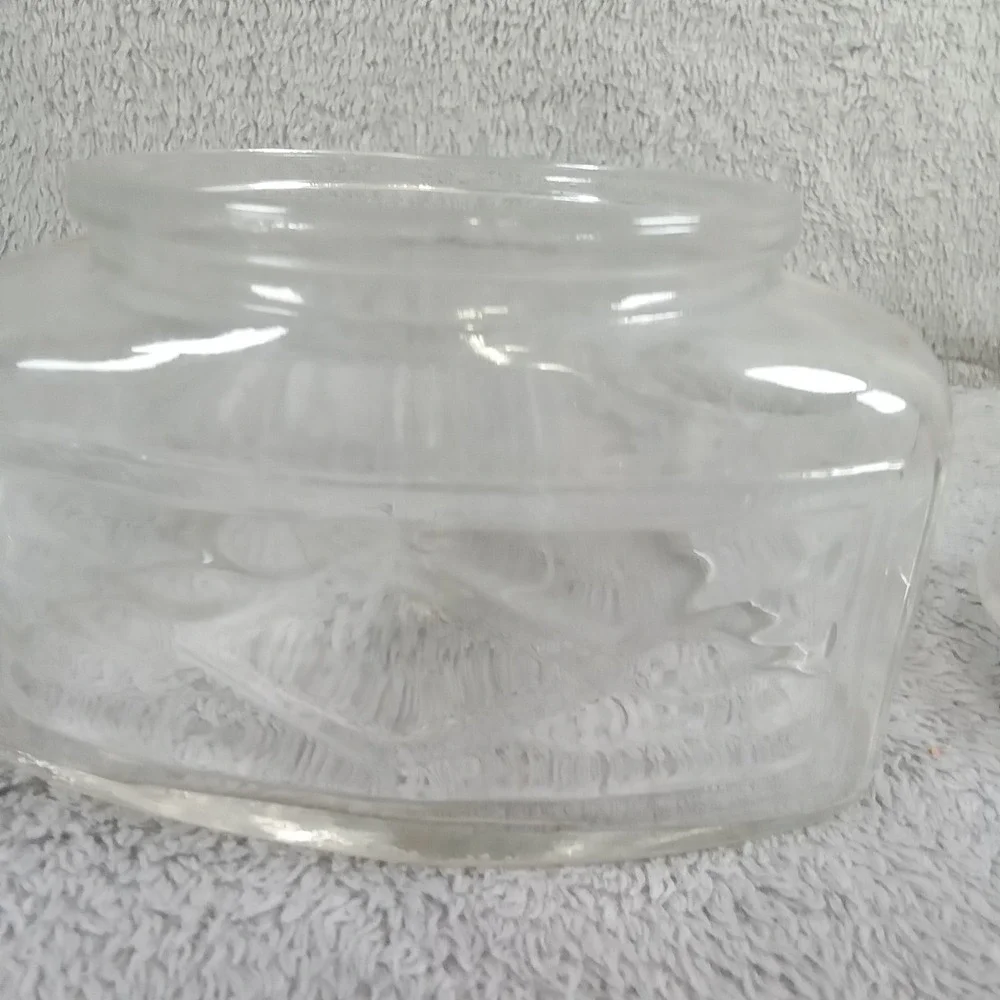 Vintage Clear Pressed Glass Hexagon Candy Dish Scroll Pattern Apothecary Jar Lid